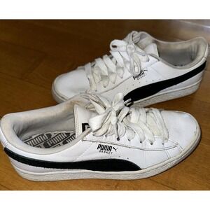 Size 8 - PUMA Leather White with Black suede stripe Sport Shoes NICE Women's